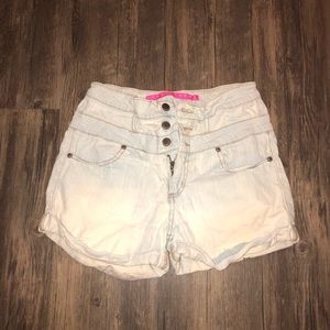 High waist light wash button up shorts